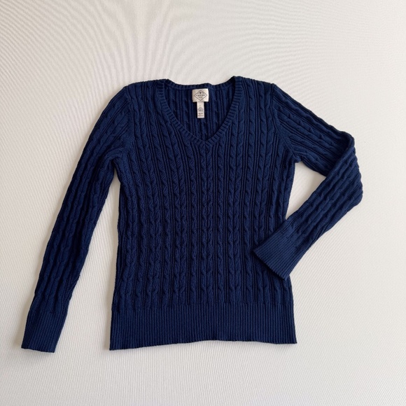 St. Johns Bay Cable Knit Sweater Large Navy Tennis Prep Old Money Academia - Picture 1 of 12